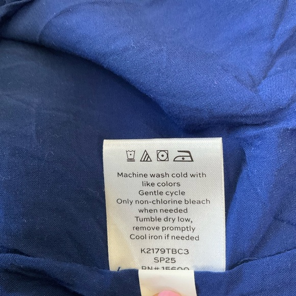 Draper James Navy Floral Tie-Neck Short Sleeve Blouse Size S - Picture 10 of 12